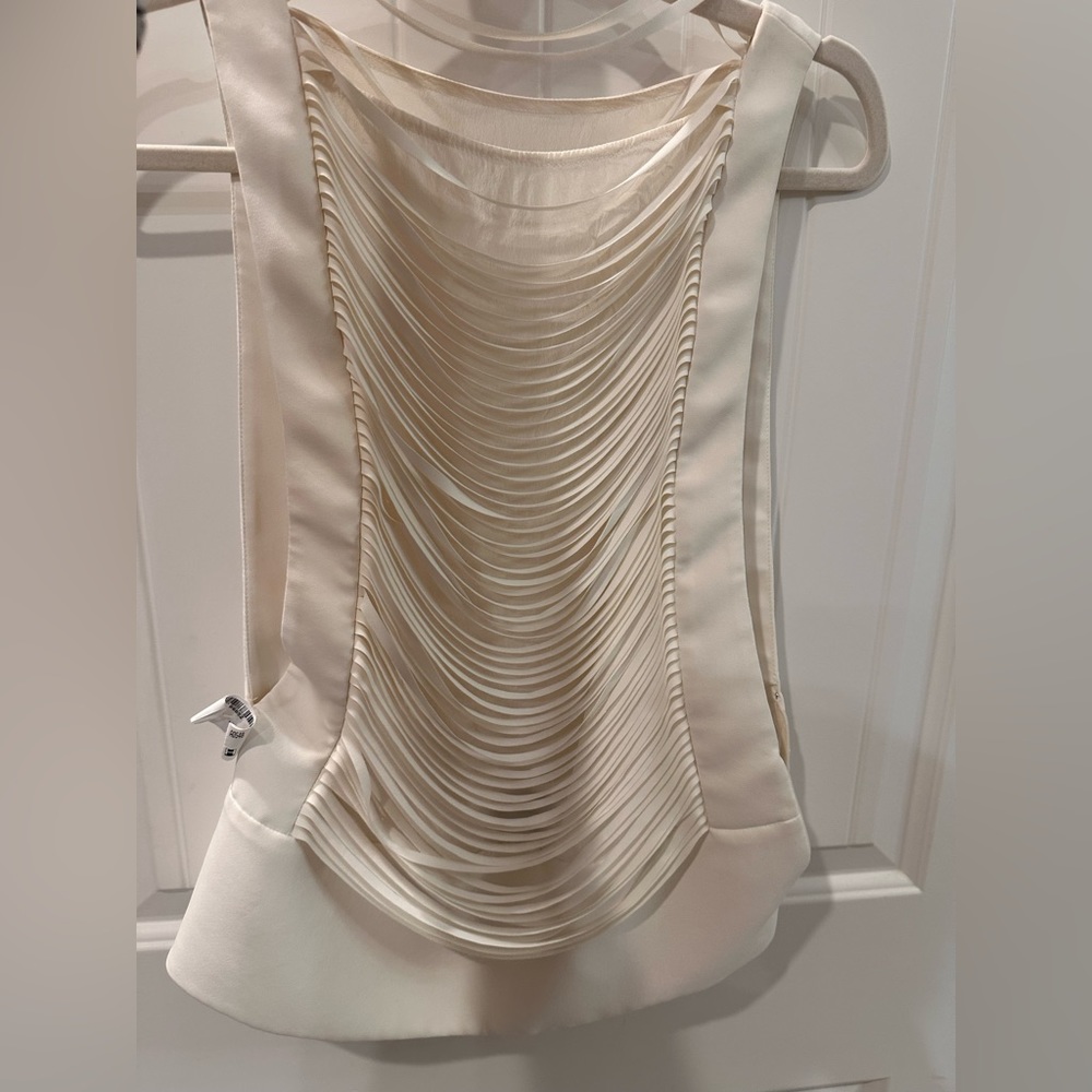 TOM FORD white laser cut fringe polyester vest bandeau set top